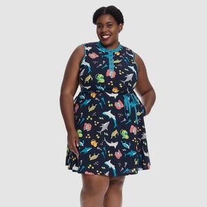 ModCloth Field Questions Treasure Hunt Marine Line Shark Dress 3x